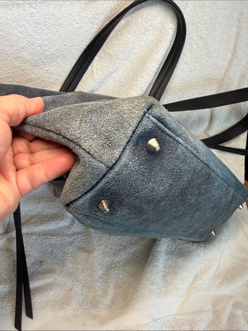 Harley-Davidson Blue- Grey Suede Shoulder Bag with Studs Charm crossbody strap - Picture 6 of 11